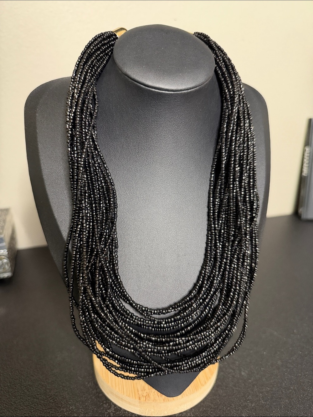 Bocar Multi-Strand Black Glass Beaded Statement Necklace Jewelry